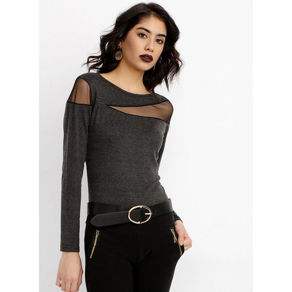 Bambina Mia Tops - Bambina Mia - Sheer Asymmetrical Cut-Out Top